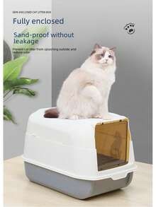 Large Dual-Use Enclosed And Semi-Enclosed Litter Box With Splash Guard, Deodorizer And Dual Entry - Grey - View 1
