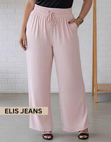 Duna Women's Plus Size High Waist Wide Leg Pants With Thick Elastic And Zero Transparency - 淺粉色 - 查看 2