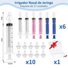 Irrigador Nasal de Jeringa para Niños - Set de 6 Piezas de 10 ml, con 10 Cabezales de Silicona, Reutilizable y Portátil en Estuche - Blanco - Multicolor - Ver 3