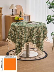 1pc Green Floral Jacquard Tablecloth, American Vintage Farmhouse Style With Tassels, Suitable For Kitchen, Dining Table, Coffee Table, TV Stand, Entryway, Perfect For Daily Use, Holidays, Family Gatherings, Birthday Parties, Weddings, All Seasons - Green - View 18
