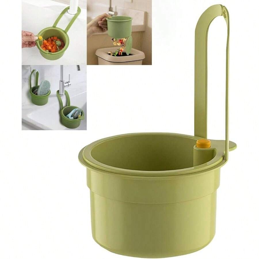 Kitchen Sink Drain Strainer Basket, 2025 New Sink Strainer Basket Hanging Sink Kitchen Food Catcher, Self - Cleaning Press To Open Food Waste Trash Catcher Basket Garbage Leftovers Green - ban đầu - Xem 1