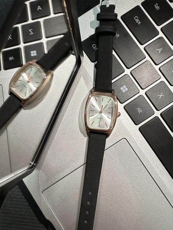 1pc Women's Casual Classic Fashion Black PU Leather Strap Watch, Adjustable Strap, Birthday Gift, Fashion Accessory