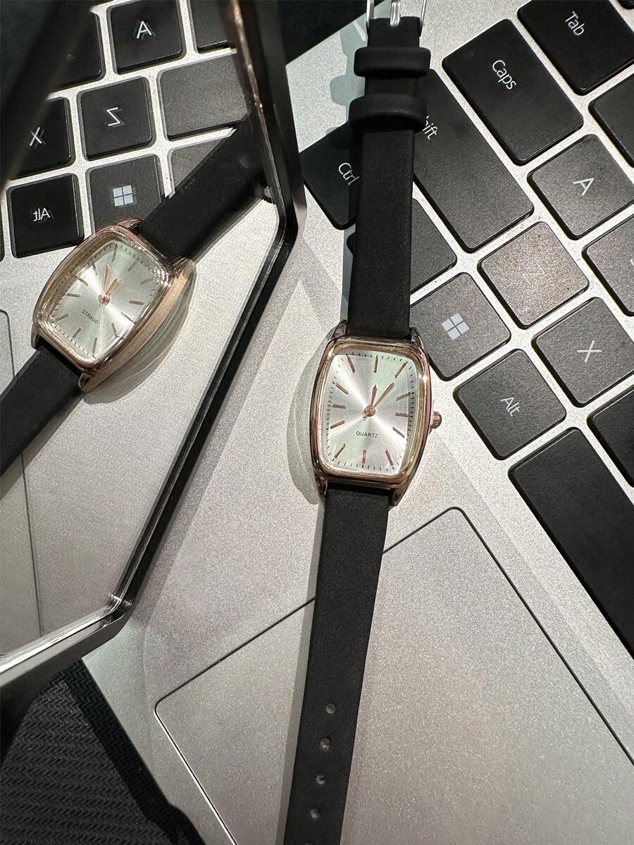 1pc Women's Casual Classic Fashion Black PU Leather Strap Watch, Adjustable Strap, Birthday Gift, Fashion Accessory