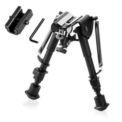 Adjustable Rifle Bipod Stand For Hunting & Shooting, Black Anodized Finish, Leg Length 6-9 Inches