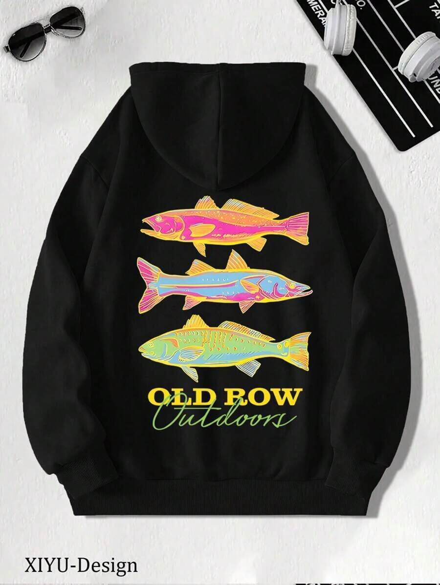 Old Row Outdoor Printed Warm Hooded Sweater, Fashionable Retro Street Men's Casual And Comfortable Hooded Sweater, Fashionable Long-Sleeved Hooded Sweater, Casual Joker Coat In Autumn And Winter.,Fall Hoodies,Men's Fall Clothes,Street Wear,Halloween,Mens Hoodies,Y2k Clothes,Jesus Hoodie,Thanksgiving Day,Nightmare Before Christmas,Christmas - Black - View 1