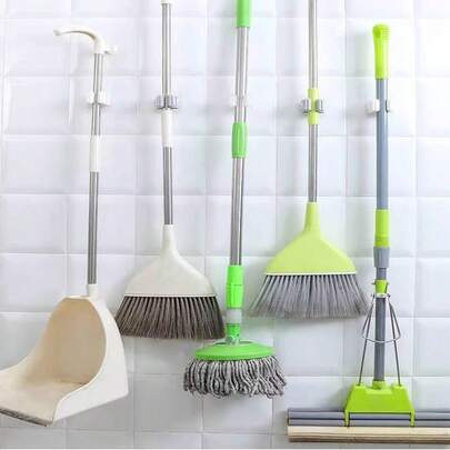 1pc EasyLife Wall-Mounted Mop And Broom Holder, No-Drill Strong Adhesive Organizer, Space-Saving Storage Rack For Bathroom And Kitchen, Plastic Material.Non Marking Mop Clip, No Punching, Hanging Broom Rack