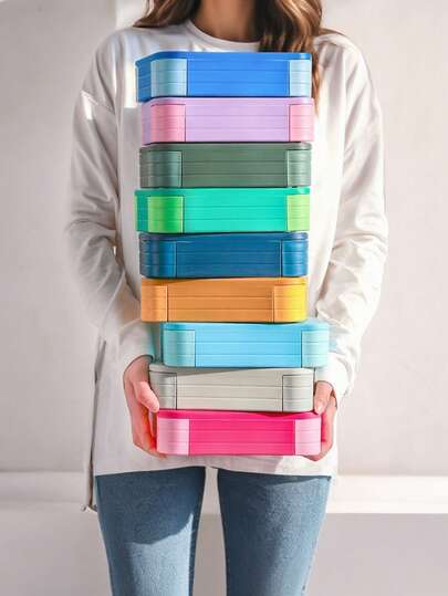 1 caixa bento isolada criativa minimalista com listras de cor sólida, formato quadrado com conjunto de talheres de PP, opções de várias cores, design à prova de vazamentos de alta qualidade, para trabalho, creche, escola e viagens, recipiente para armazenamento de alimentos para manter sanduíches, frutas, lanches e saladas frescos