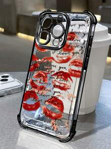 Red Kiss Pattern Compatible With Apple Phone 16/15/14/13/12/11/17/ProMax/Pro/Plus/Xs Max/XS/X,Lens Protection Transparent Soft Shell Drop Proof Phone - 黑色 - 查看 3
