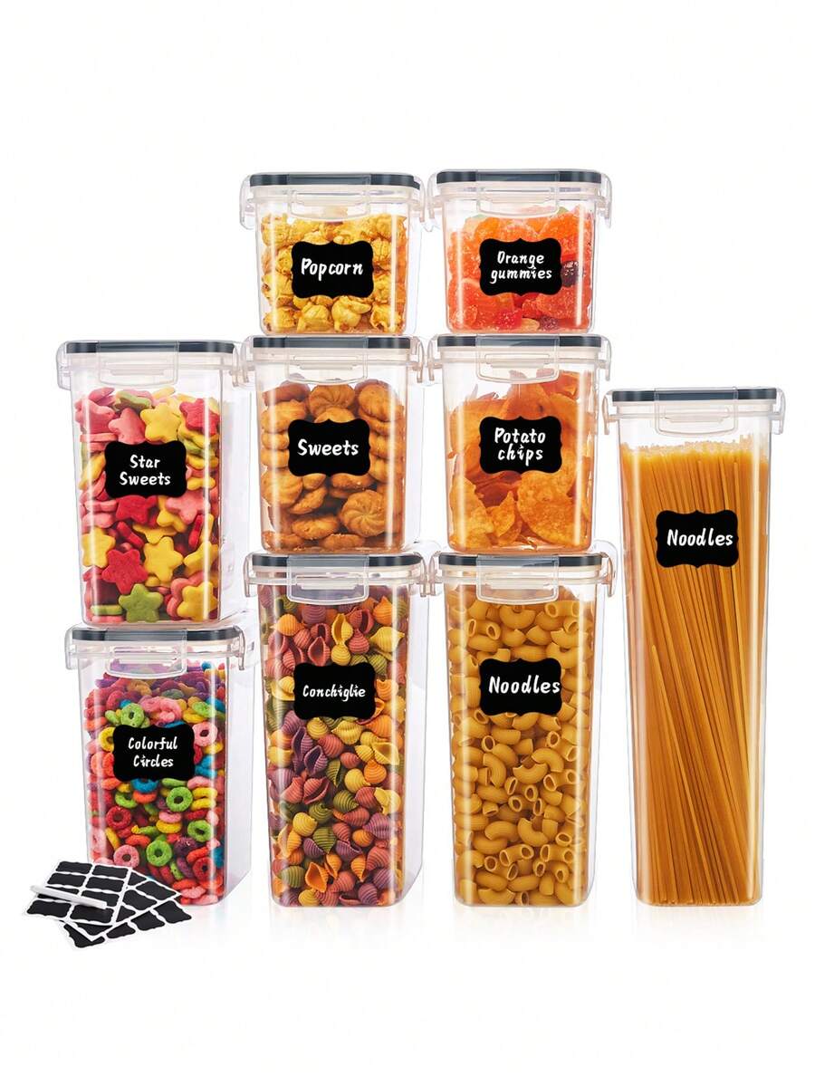 VOOVA 6/24/30-Pcs Sealed Food Storage Containers With LIDS For Cereal, Pasta, Flour And Candy Dishes, Candy Jars, Plastic Kitchen Storage Containers, Kitchen Accessories,Christmas Gifts,Christmas Stuff , - 黑與白 - 查看 1