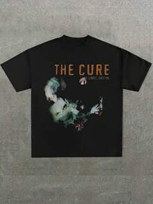 Black T - Shirt With The Cure,Comfortable Casual Short Sleeve, 220 Grams Heavyweight Cotton Printed T-Shirt - 黑色 - 查看 1