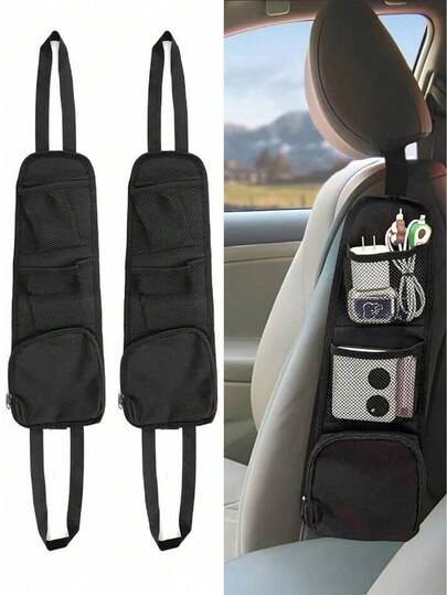 1 pièce Organisateur de siège de voiture noir, sac de rangement de voiture, sac de rangement suspendu de voiture avec sac de rangement de siège de voiture à poches multiples, sac de rangement suspendu en maille, organisateur de sac latéral de siège auto, support pour téléphone, porte-boisson, organisateur de téléphone, sac de rangement multifonction, sac organisateur de voiture, accessoires de voyage, accessoires de voiture