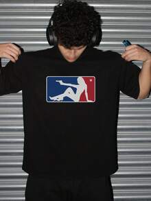New Crew Neck T-Shirt Men, "Sexy Spy Back" Print, Casual Everyday Wear - Black - View 2