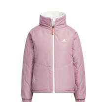 Adidas Women's Reversible Short Plush Thermal Lined Stand Collar Padded Coat HY7218 Hanyubai/Pink - Hanyu White - View 2