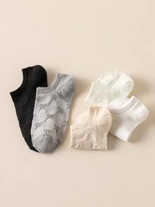 5 Pairs Women's Shallow Mouth Low-Cut Boat Socks, Minimalist Solid Color Versatile, Bowknot Design, Skin-Friendly Comfortable Breathable Soft