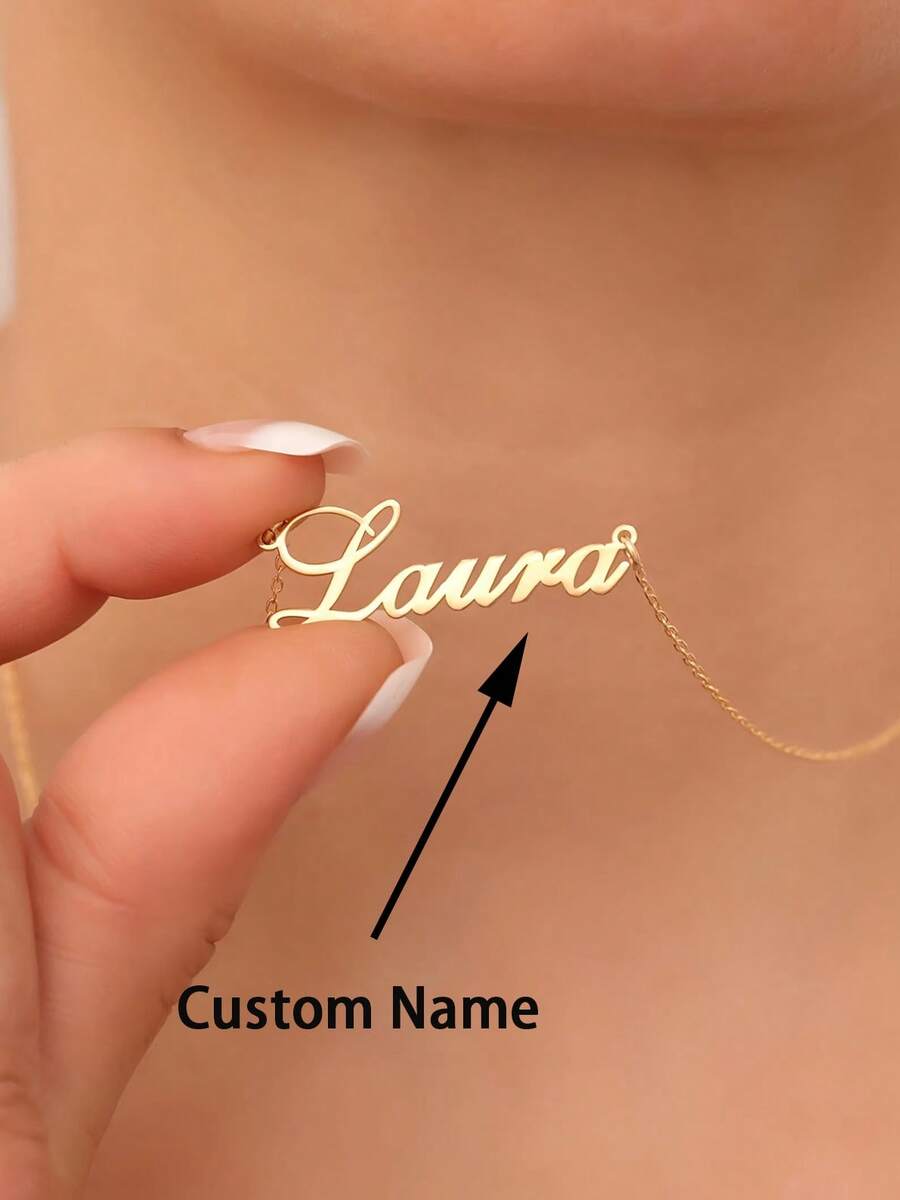 Personalized Name Necklace, Custom Name Pendant Necklace, Customizable English Letters Stainless Steel Personalized Pendant, Elegant Style Jewelry, Stainless Steel Silver, Gold Heart-Shaped Pendant Necklace, Couple Jewelry, Anniversary, Birthday, Wedding Gift, Universal Necklace For Men And Women - Multicolor - View 1