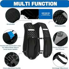 户外运动跑步骑行背包，透气防水反光背包背心，适合骑行、跑步、马拉松、徒步旅行存放水瓶和手机