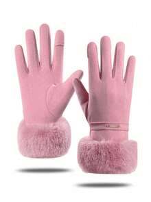 1 par de luvas quentes de inverno para mulheres, luvas felpudas e espessas resistentes ao frio, luvas à prova de vento para andar de bicicleta, luvas térmicas com autoaquecimento para atividades ao ar livre, luvas com dedos divididos para estudantes