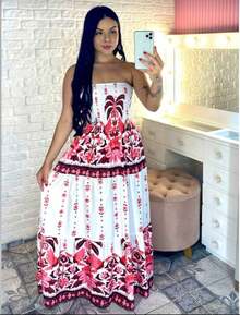 July Tropical Strapless Dress In Various Prints, 2025 Collection - White/pink - View 6