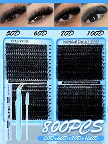 800pcs D-Curl Individual False Eyelashes With Adhesive & Sealant, Includes Tweezers & Lash Brush, Large Capacity, Soft & Natural, Suitable For Beginners, Easy DIY At Home, Portable For Travel, Enlarges Eyes, Lightweight & Reusable