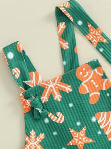 Toddler Baby Girl Christmas Outfit Gingerbread Man Suspender Romper Jumpsuit Overalls Bell Bottom Pants Fall Clothes