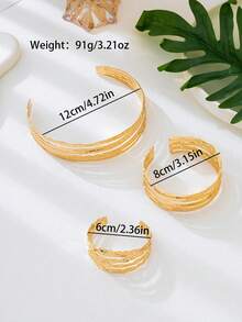 1 Bộ 2 chiếc vòng tay hở rỗng hình học và vòng tay cánh tay, phong cách cổ điển phóng đại, Châu Âu và Mỹ - Vàng - Xem 4