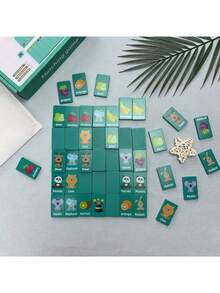 Wooden Fruit & Animal Matching Game, Tabletop Memory Matching Dominoes Puzzle Toy, Educational Logic Cognitive Development Game Cognitive Development,Brain Game,Wooden Games
