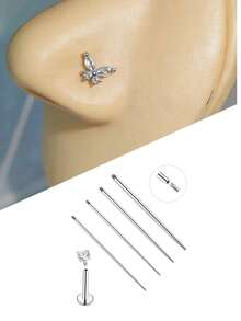 Set da 5 pezzi di piercing per il naso funzionali, in argento sterling con motivo farfalla alla moda, con zirconia cubica incastonata, ipoallergenici, adatti per piercing al naso e uso quotidiano