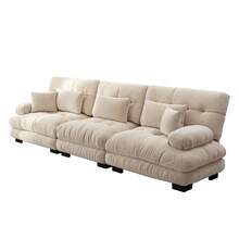 3 Seater Modular Corner Sofa With Deep Seat, Comfortable Upholstered Chenille Sofa Bed For Living Room, Apartment, Studio, Office, Light Brown Chenille - 米色 - 查看 9