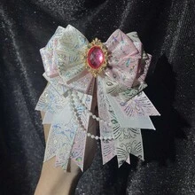 1pc Cute Decorative Bow Brooch, Handmade Pearl Chain DIY Finished Product, Otaku Idol Fan Cheering Stick, Cosplay Outfit Accessory, Lolita Bag Decoration - Multicolor - View 4