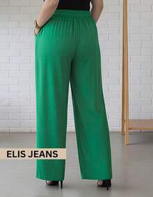 Duna Women's Plus Size High Waist Wide Leg Pants With Thick Elastic And Zero Transparency - màu xanh lá - Xem 3