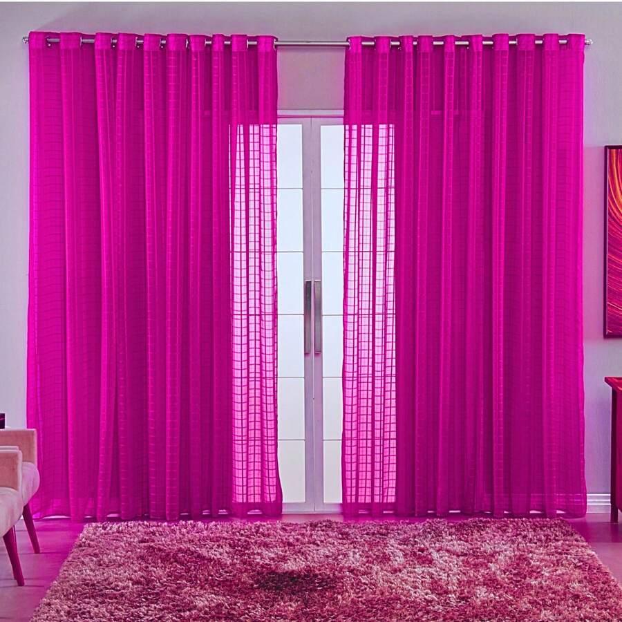 Charm Checkered Voile Living Room Curtain Decoration 4.00x2.80 - Hot Pink - View 1