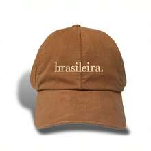 Unisex Dad Hat In 100% Cotton Twill, Brazilian Custom Curved Brim. - 棕色刺繡米色 - 查看 4