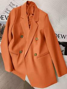 New Autumn Women's Solid Color Double-Breasted Blazer Jacket. Suitable For Dates, Parties, Weddings, And Holiday Celebrations, Also Can Be Worn As An Outerwear And Christmas Jacket For Ladies. Spring, Valentine's Day, Carnival, Beach, Birthday - Orange - View 5