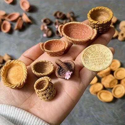 1pc - 4pcs/8pcs/12pcs Set Mini Resin Bread Shaped Storage Baskets - Realistic Woven Design For DIY Keychain, Jewelry Making And Home Decor - Various Sizes & Styles, Bread Theme Decor, Natural Style, Durable Handmade Material, Rustic Charm, Creative Accent, Great For Craft Lovers - Assorted Styles Shipped, Perfect For Christmas Dollhouse Decoration