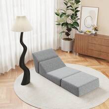 Small Couch Sofa Bed For Adults, Folding Sofa Bed, Chaise Longue, Convertible Foam Floor Sofa, Mini Lounge Sofa With Triple Folding Mattress, Grey - 灰色+絨布+1座 - 查看 1