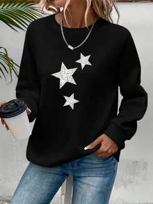 Women's Casual Minimalist All-Match Solid Color Drop Shoulder Loose Fit Fleece Pullover Sweatshirt, Autumn/Winter