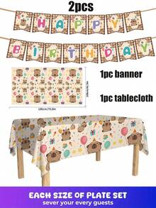 80/10pcs Cartoon Capybara Theme Party Supplies Set, 7/9 Inch Plates Cups Napkins Banners Tablecloth Set, Suitable For 10-80 Guests, Suitable For Birthday Picnic Camping Celebration Decoration - Multicolor - View 18
