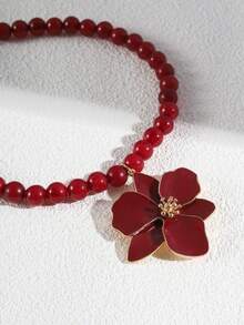 Dây chuyền mặt hoa đính hạt màu đỏ ZAA phóng đại, Dây chuyền hoa ngọc trai đỏ mới, Vòng cổ thời trang thanh lịch phóng đại màu đỏ, Trang sức nữ - Nhiều màu - Xem 7