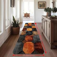 1pc Orange And Black Octagon Pattern Runner, Long Rug, Bathroom, Non-Slip Running Carpet, Bedside/Sofa Area Rugs, Kitchen Floor Mats, Washable Indoor Decorative Rug, Suitable Bathrooms, Bathtub Side, Hallway, Balcony, Bedroom, Entryways, Outdoor, Home Aesthetic Graduation Season Decoration - 黑色 - 查看 6
