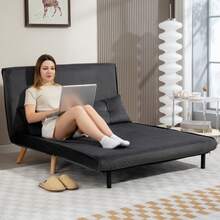 HOMCOM 2-Seater Sofa Bed, Convertible Sofa Into Bed, Adjustable Backrest, Fabric Cover, Metal Frame, Grey On-Site