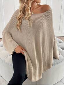 LUNE 女士圆领蝙蝠袖宽松针织毛衣