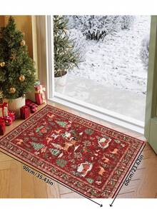 1 Pc Christmas Tree And Santa & Reindeer Beige Carpet, Non-Skid And Washable, Very Suitable For Living Room, Bedroom, Hallway, Indoor And Outdoor Use, Easy Home Christmas Decoration And Room Decoration