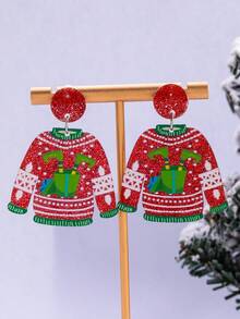 1 Pair Festive & Cheerful Christmas Series Cute Cartoon Print Cozy Christmas Sweater Earrings - Christmas Sweater 2 - View 4
