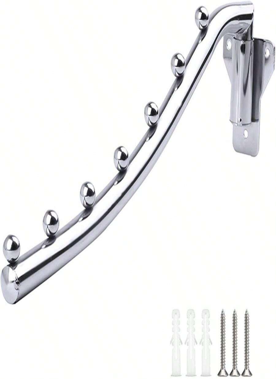 Folding Wall Mounted Clothes Hanger, Stainless Steel Cloth Rack, 2 Pack Laundry Hangers Metal Wall Mount Clothing Multiple Hook With Swing Arm Wardrobe Organizer Coat Hook For Bathroom, Bedroom, Room - ColorE - 查看 1