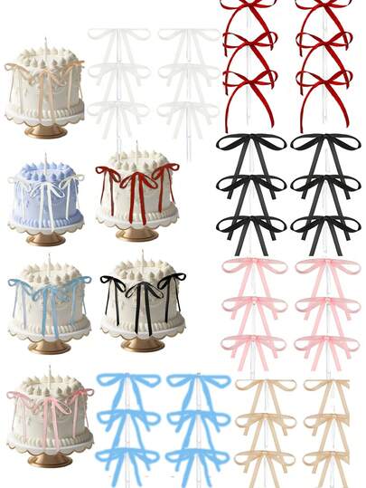 13 件红色/黑色/粉色/白色/蓝色/香槟色优雅蝴蝶结蛋糕装饰，DIY 节日蛋糕装饰，丝带蛋糕装饰用品，周年纪念蛋糕装饰，适用于婚礼、派对、情人节、母亲节、周年纪念日