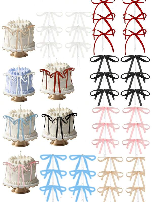 13pcs Red/Black/Pink/White/Blue/Champagne Elegant Bow Cake Decorations, DIY Holiday Cake Decor, Ribbon Cake Decor Supplies, Anniversary Cake Topper, Suitable For Wedding, Party, Valentine's Day, Mother's Day, Anniversaries