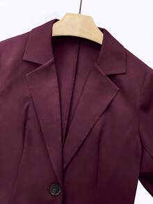 Women's Elegant Single-Button Commuter Blazer - Burgundy - View 4