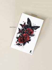 STARTTOOS Black & Red Butterfly Rose Pattern Large Arm Tattoo Sticker, Sexy DIY Tattoo For Carnival, Music Festival, Valentine's Day, Party, Waterproof Realistic Tattoo Sticker For Thigh, Chest, Abdomen, Back - Multicolor - View 7