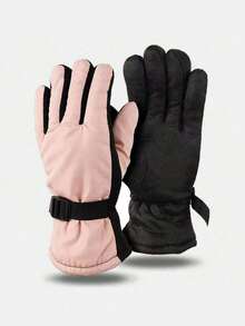 1 par de guantes gruesos de esquí de unicolor para niños con cordón ajustable, guantes resistentes al viento y al agua para niños de 8 a 12 años, adecuados para ciclismo y uso diario en invierno - Multicolor - Ver 9