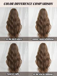 28 Inch Brown Long Waves Wig For Women - Elegant Fluffy Middle Part Curly Wig, Silk Synthetic Heat-Resistant Fiber Hair Wigs For Daily Wear, Music Festival & Ramadan Glam, Cosplay Costume Use - Wig Accessories